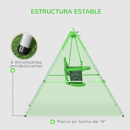 Columpio Infantil De Acero Con Respaldo Outsunny 122x146x122 Cm Verde_5