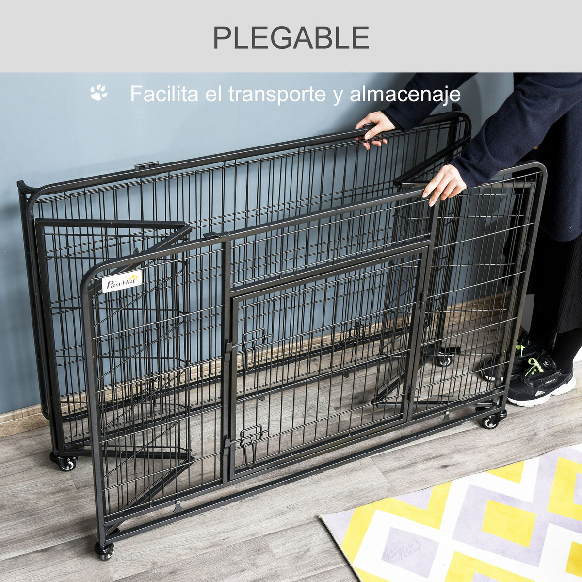 Pawhut Jaula De Metal Para Perros Plegable Con Ruedas Bandeja Extraíble_5