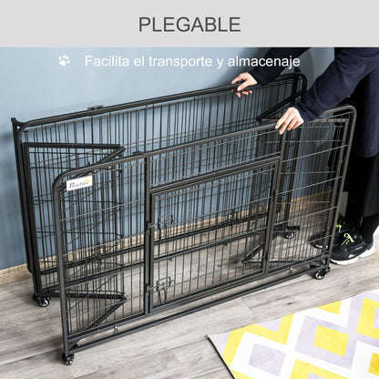 Pawhut Jaula De Metal Para Perros Plegable Con Ruedas Bandeja Extraíble_5