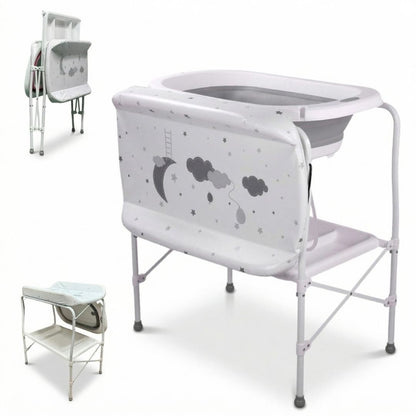 Bathby | Bañera Bebé 5 En 1 Plegable Con Soporte, Cambiador, Bandejas, Desagüe (gris Standard)_0