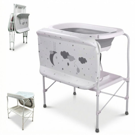 Bathby | Bañera Bebé 5 En 1 Plegable Con Soporte, Cambiador, Bandejas, Desagüe (gris Standard)_0