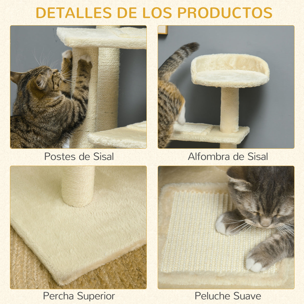 Pawhut Árbol Para Gato Rascador Grande 50x50x100 Cm Con Poste Cama Plataformas_5