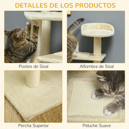 Pawhut Árbol Para Gato Rascador Grande 50x50x100 Cm Con Poste Cama Plataformas_5