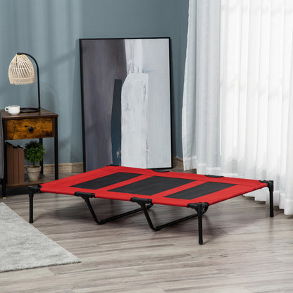 Pawhut Cama Elevada Perros Transpirable Interiores Exteriores 122x92x23 Cm Rojo_1