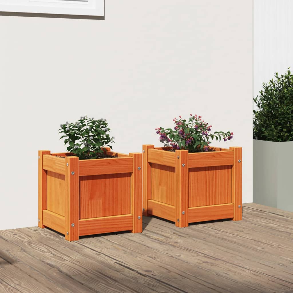 Jardineras De Exterior 2 Uds Madera Maciza De Pino Marrón Cera_2