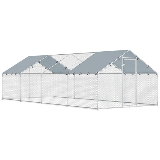 Gallinero Para Exterior Pawhut Acero Galvanizado, Tela Oxford Plata 300x680x190 Cm_0