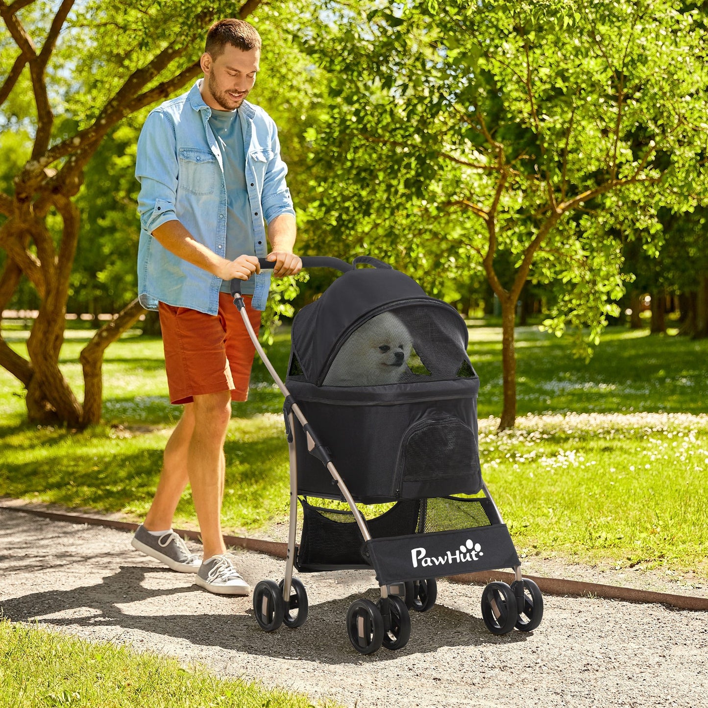 Pawhut Carrito Para Perros Plegable 3 En 1 Con Vagón Desmontable Negro_1