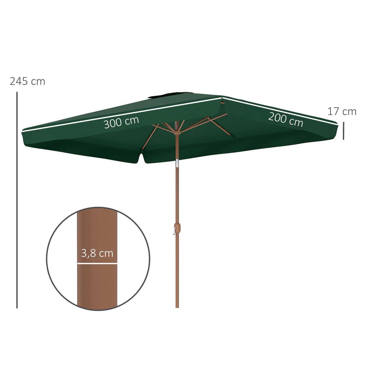 Outsunny Sombrilla De Terraza Exterior 300x200 Cm Con Ángulo Ajustable Verde_2