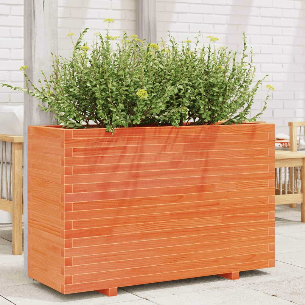 Jardinera Madera Maciza De Pino Marrón Cera 110x40x72 Cm_1