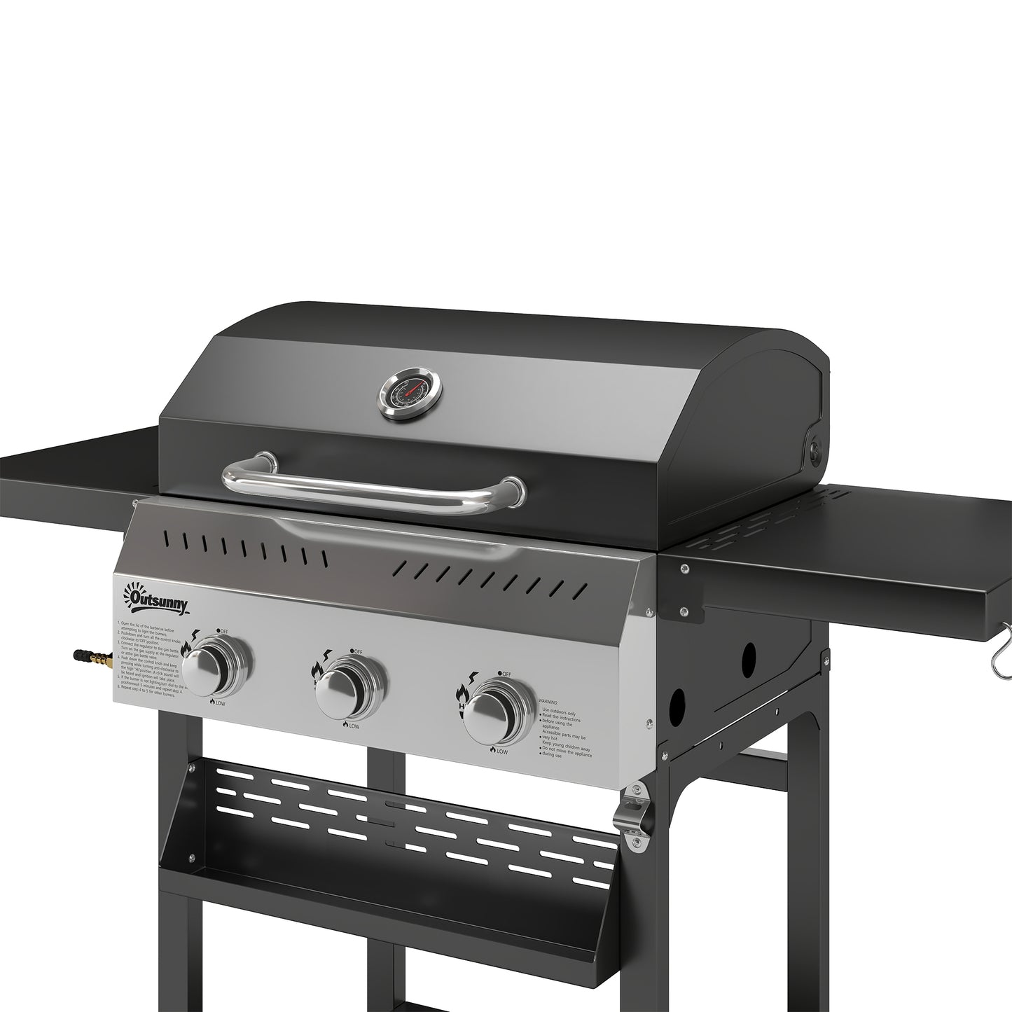 Outsunny Barbacoa De Gas Con 3 Quemadores 9 Kw Termómetro Mesas Laterales Negro_4