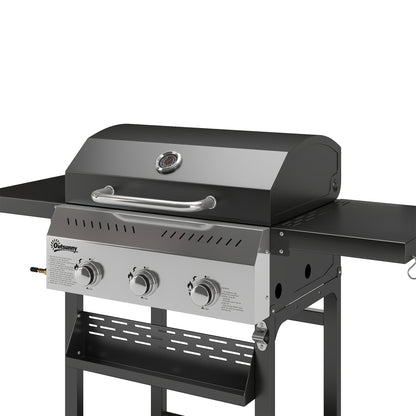 Outsunny Barbacoa De Gas Con 3 Quemadores 9 Kw Termómetro Mesas Laterales Negro_4