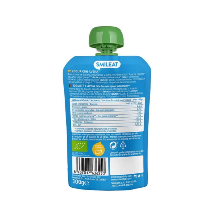 Pack 3x Pouche Yogur y Avena ECO Smileat, 100g