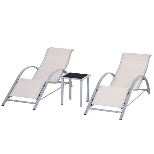 Juego De 2 Tumbonas Y Mesa De Jardín Outsunny Beige 59x169x66 Cm_0