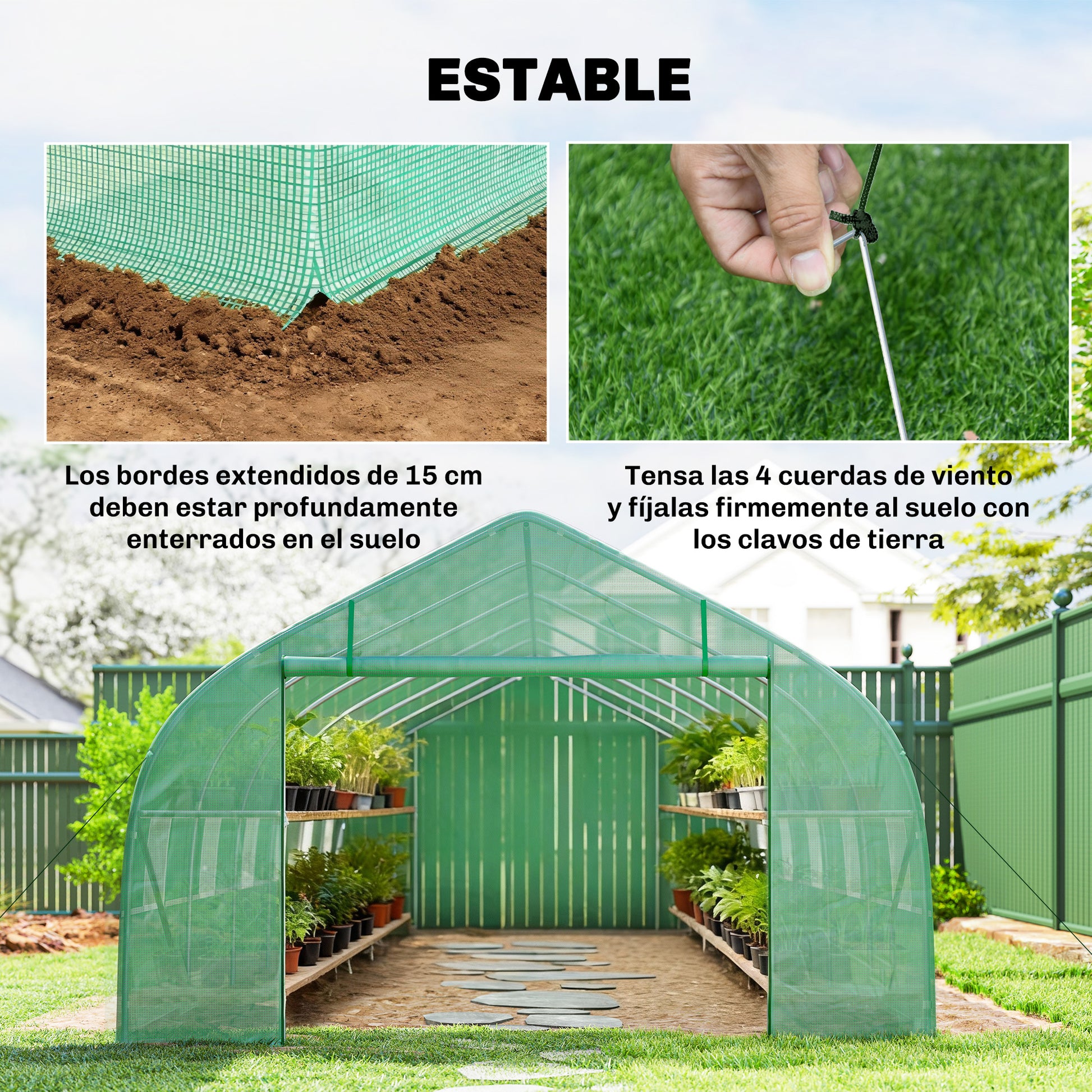 Outsunny Invernadero De Túnel 8x3x2 M Con 12 Ventanas Cubierta Pe Cultivo Verde_5