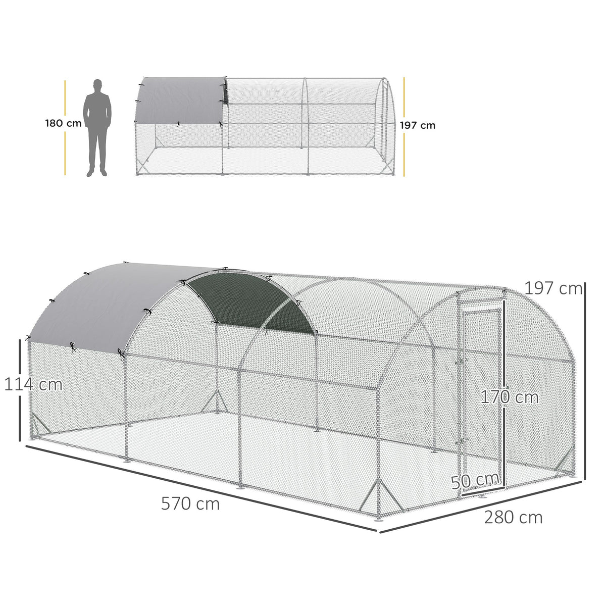 Pawhut Gallinero Para Exterior 5,7x2,8x1,97 M Para 12-18 Gallinas De Acero Galvanizado_2