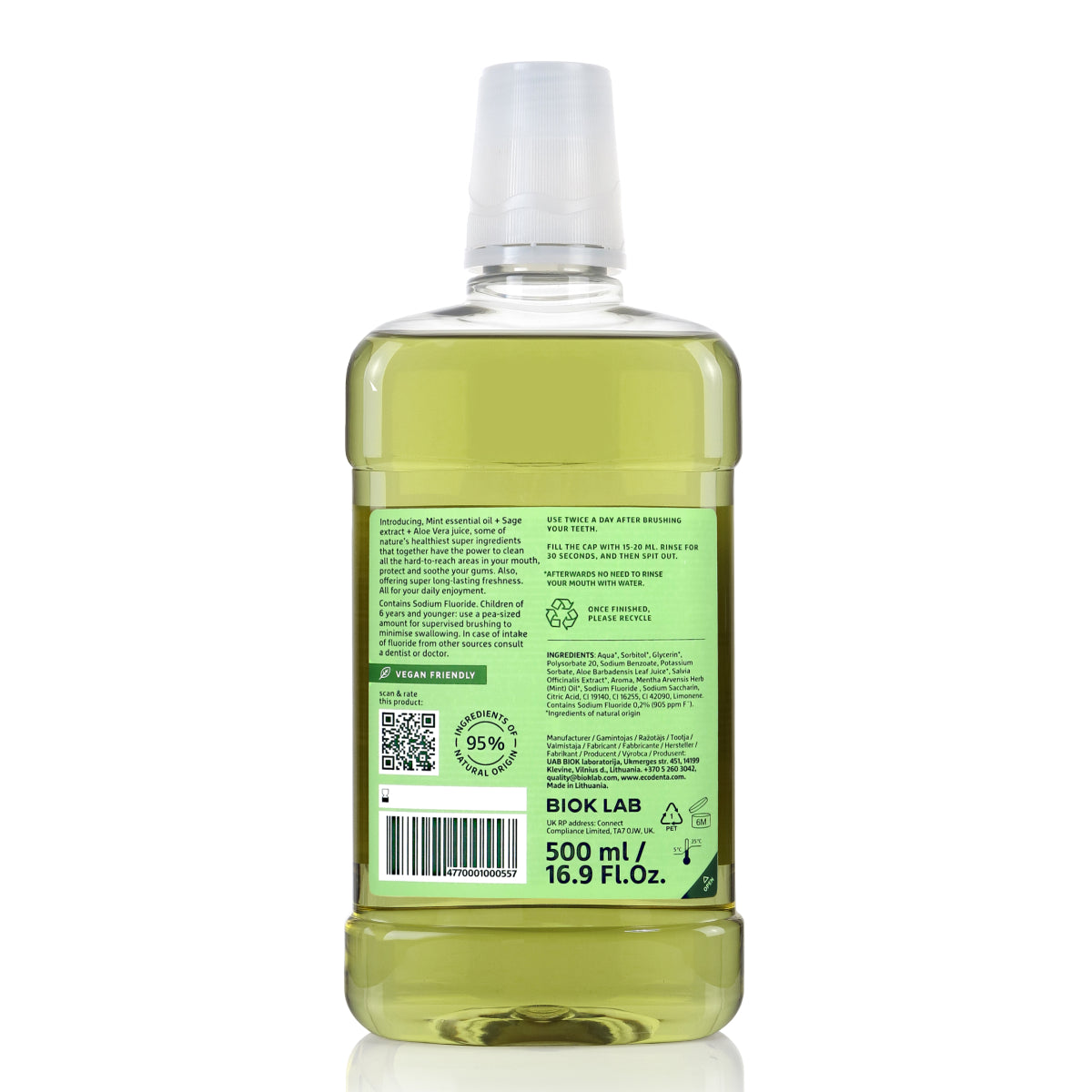 Enjuague bucal Multifuncional Menta y Salvia EcoDenta 500 ml