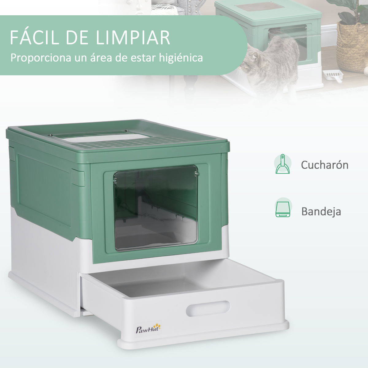 Pawhut Caja Arena Plegable Para Gatos Con Cubierta Desmontable 47,5x35,5x36,7 Cm_3