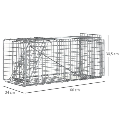 Trampa Para Animales Outsunny 66x24x30.5 Cm Plata_2