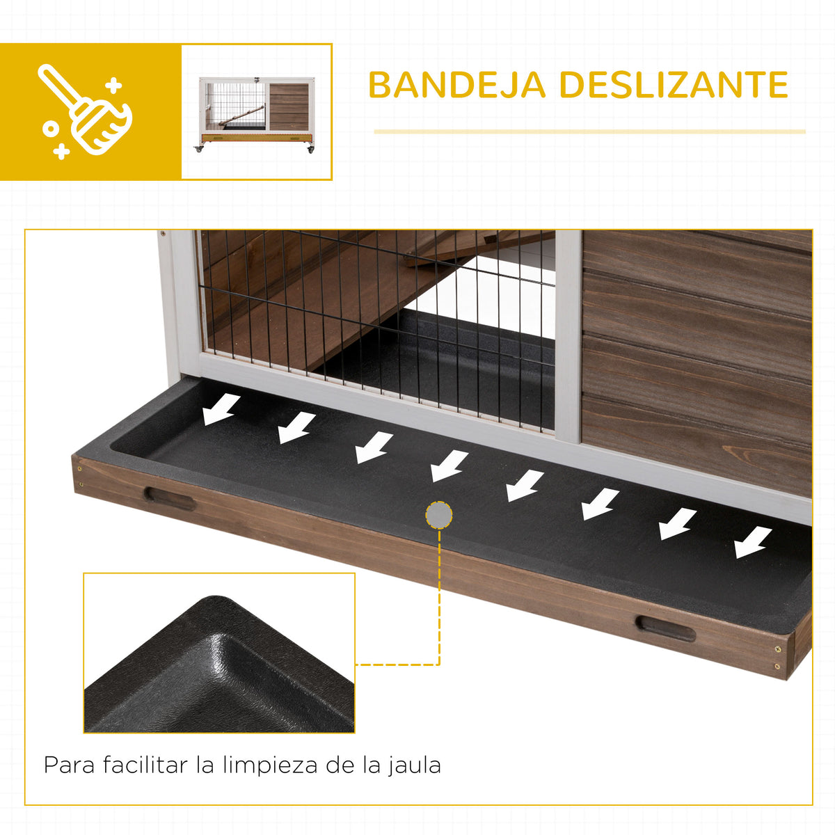 Jaula Para Conejos De Madera Pawhut Marrón 90x53x59 Cm_5
