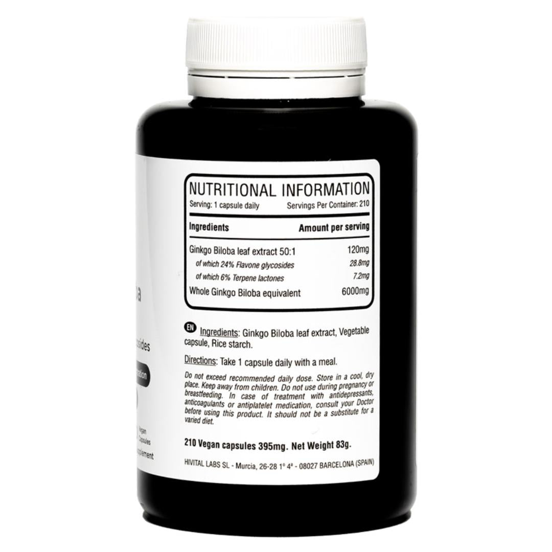 Ginkgo Biloba 6000 mg Hivital 210 cápsulas veganas