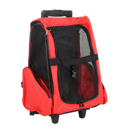 Pawhut Transportín 2 En 1 Para Mascotas Carrito Mochila Ruedas 42x25x55 Cm Rojo_1