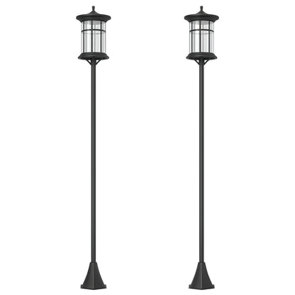 Farolas Solares Exterior Outsunny Acero Inoxidable, Abs Negro 23.5x23.5x184 Cm_0