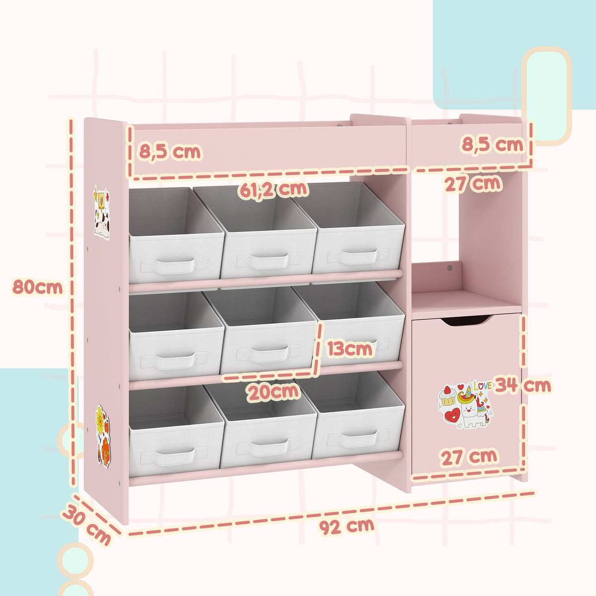 Aiyaplay Estantería Para Juguetes Para Niños Con Cestas Extraíbles Rosa_2