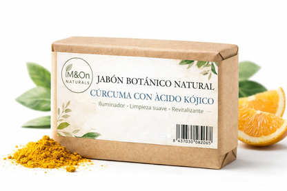 Jabón Sólido Natural con Cúrcuma y Ácido Kójico 100 g | Limpieza Iluminadora para el Rostro | M&amp;On Naturals_0