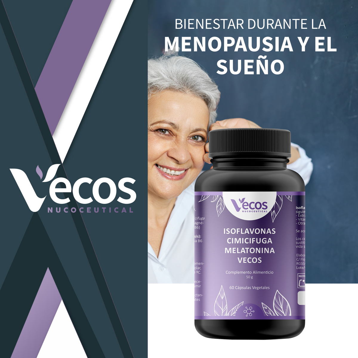 Isoflavonas + Cimicífuga + Melatonina Vecos 60 Cápsulas | Menopausia, Descanso Y Equilibrio Hormonal_1