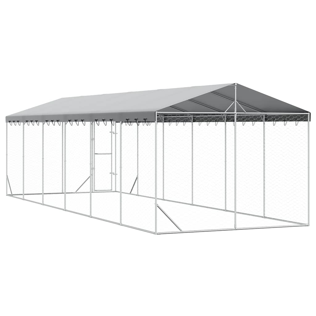 Perrera De Exterior Con Techo Acero Galvanizado Plata 3x9x2,5 M_5