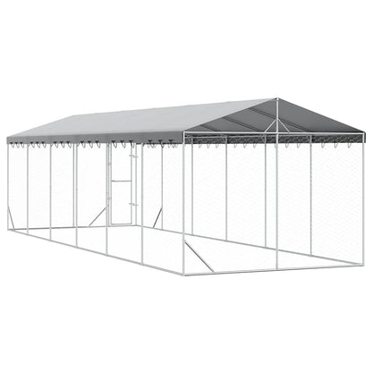 Perrera De Exterior Con Techo Acero Galvanizado Plata 3x9x2,5 M_5