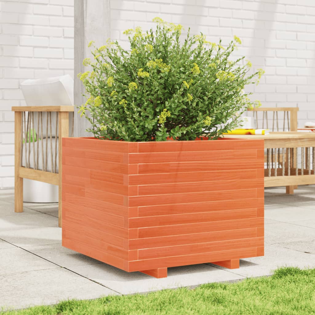 Jardinera Madera Maciza De Pino Marrón Cera 60x60x49,5 Cm_2