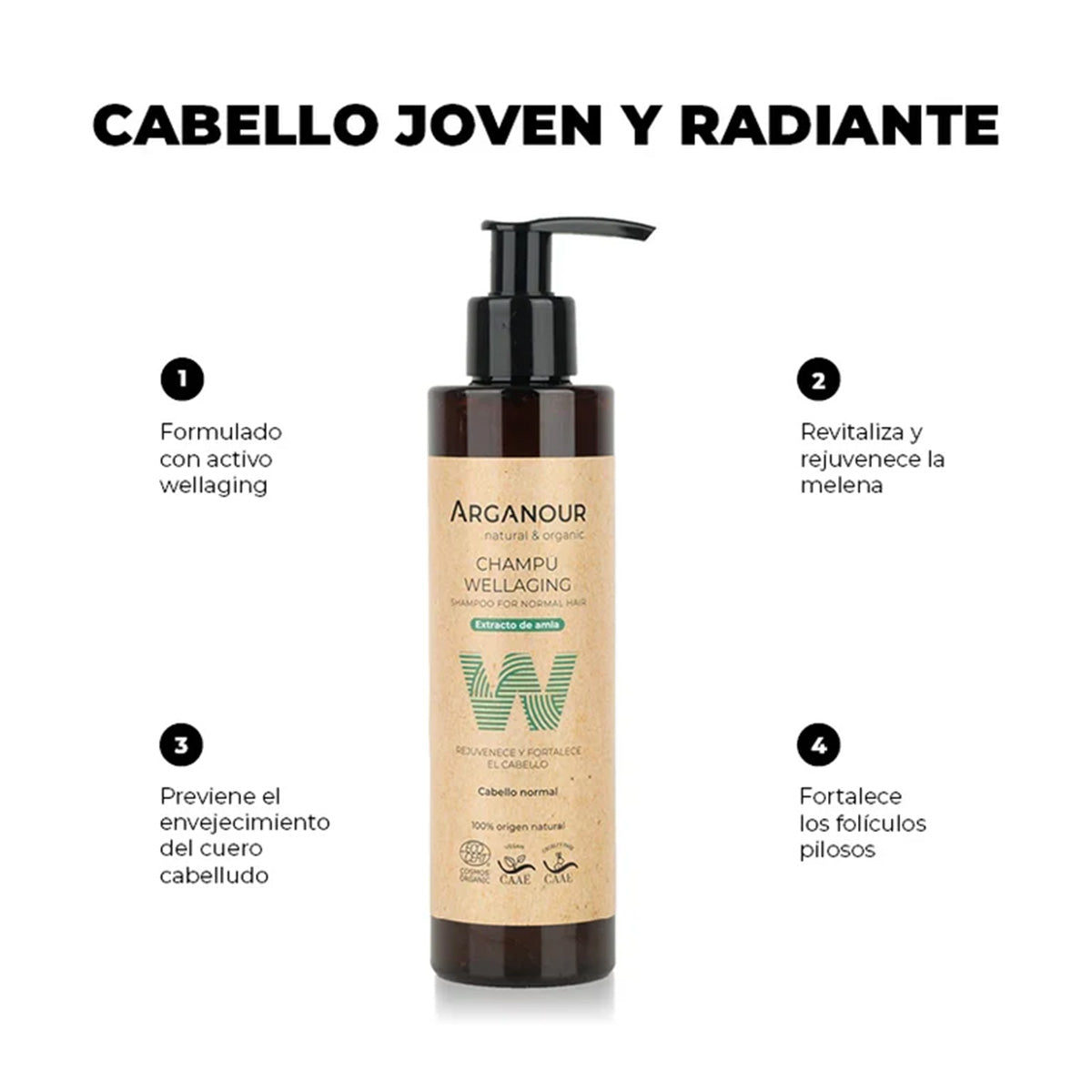 Champú wellaging sin sulfatos Arganour 200ml
