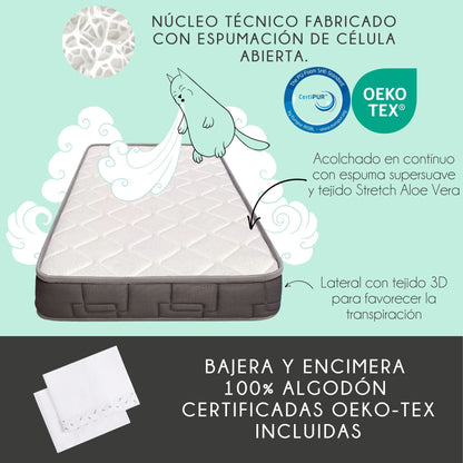 Cuna Colecho De Bebé Indi Estilo Nórdico Infantil 120x60cm Con Colecho, Colchón Morfeo, 4 Ruedas Y Sábanas De Algodón_2