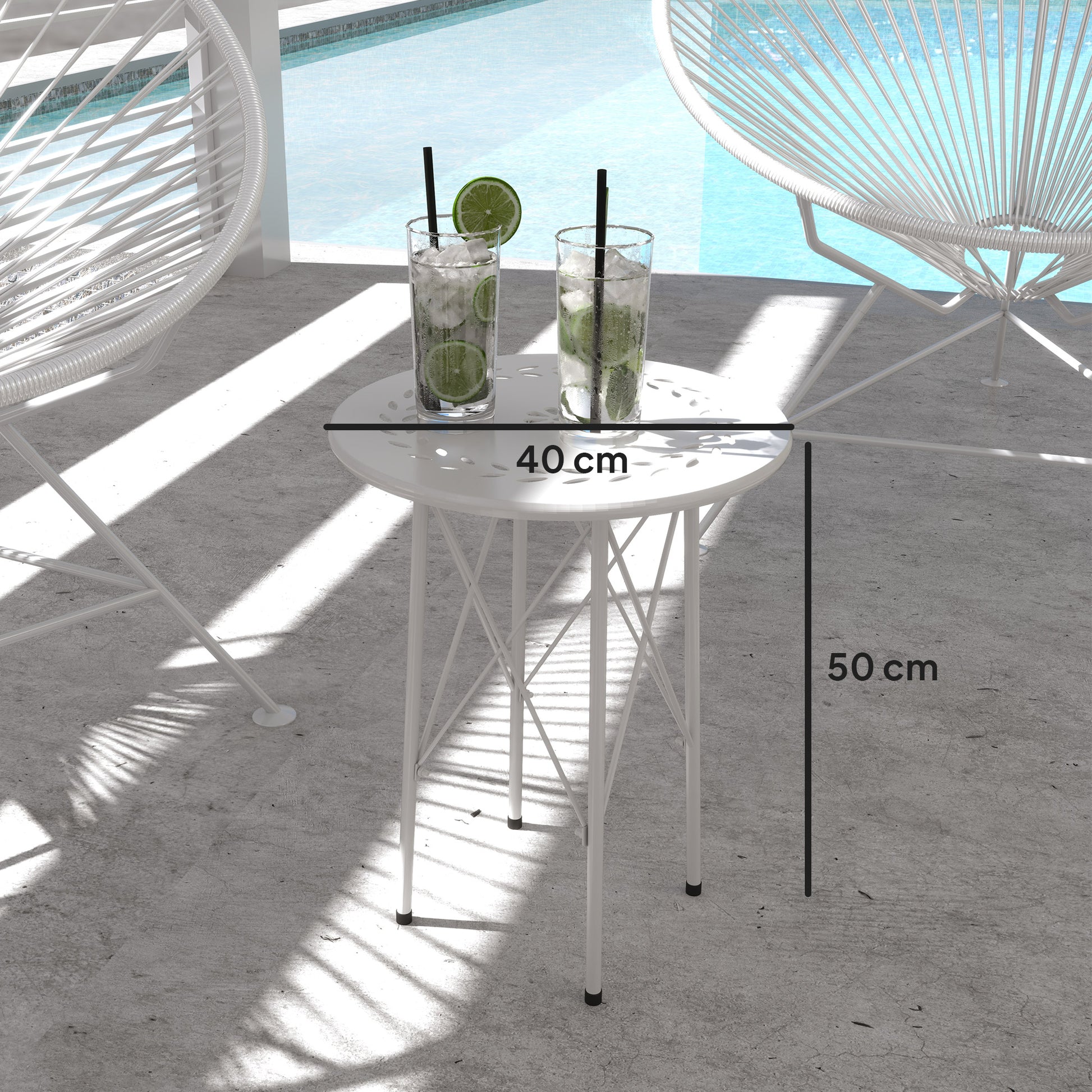 Outsunny Mesa De Jardín Redonda Ø40x50 Cm Para Interior Y Exterior Blanco_2