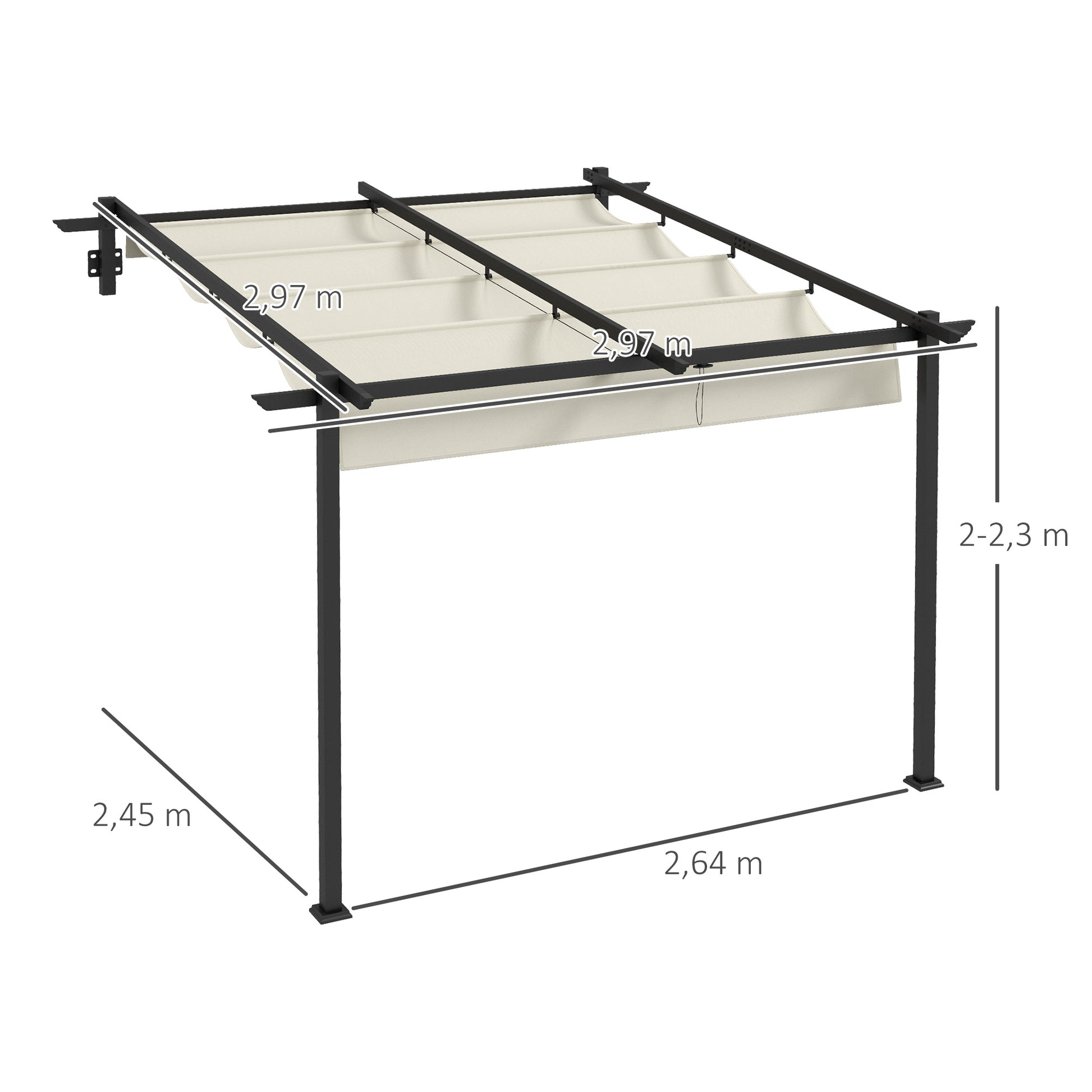 Outsunny Pérgola De Pared 3x3 M Con Techo Retráctil De Poliéster Crema Y Gris_2