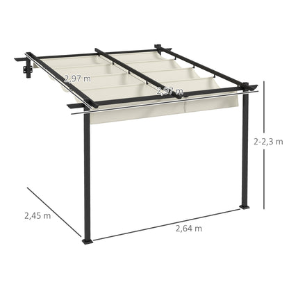 Outsunny Pérgola De Pared 3x3 M Con Techo Retráctil De Poliéster Crema Y Gris_2