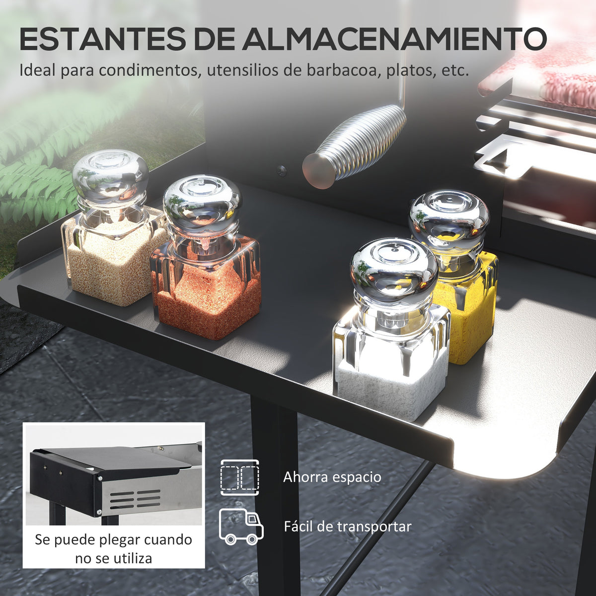 Outsunny Barbacoa De Carbón Portátil Con Pincho Giratorio Estantes Negro_5