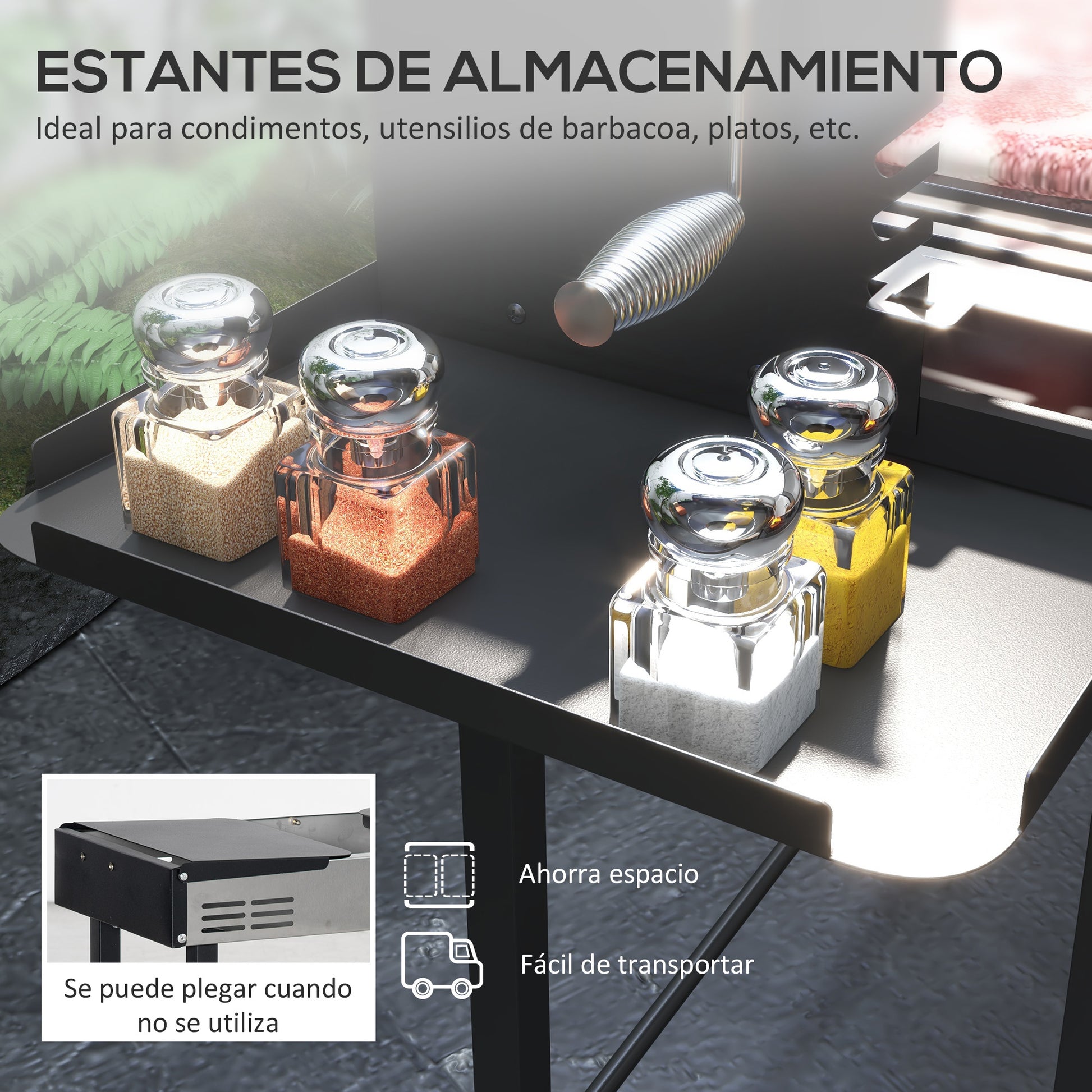 Outsunny Barbacoa De Carbón Portátil Con Pincho Giratorio Estantes Negro_5