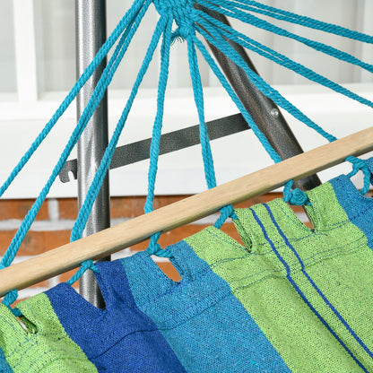 Hamaca Outsunny Acero, Algodón Azul Y Verde 270x100x94 Cm_3