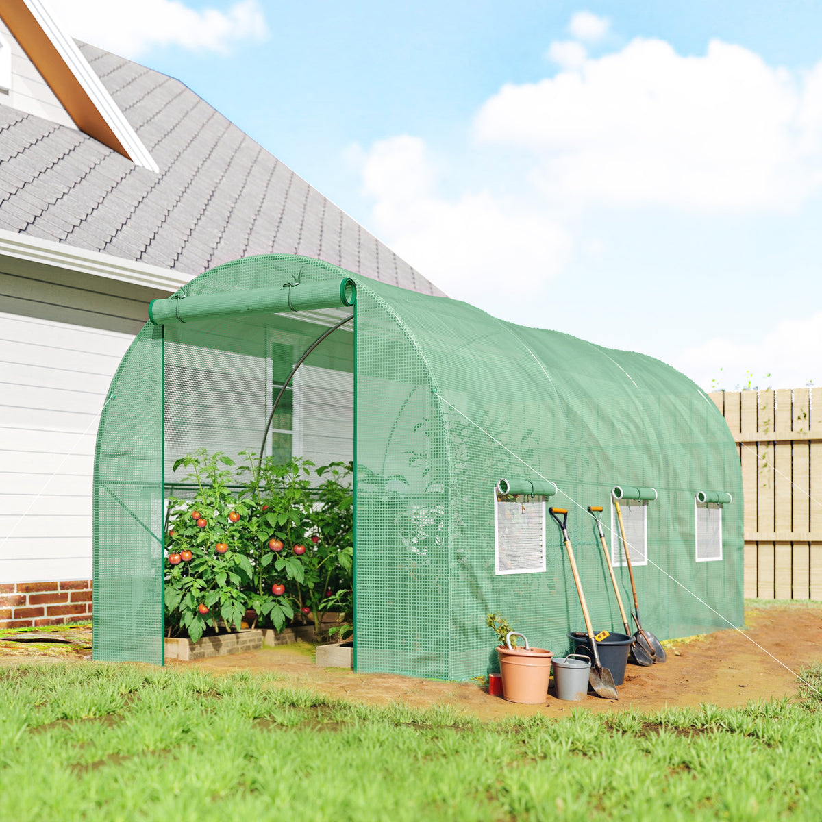 Outsunny Invernadero Caseta 4,45x2x2m Terraza Cultivo De Plantas Semilla_1