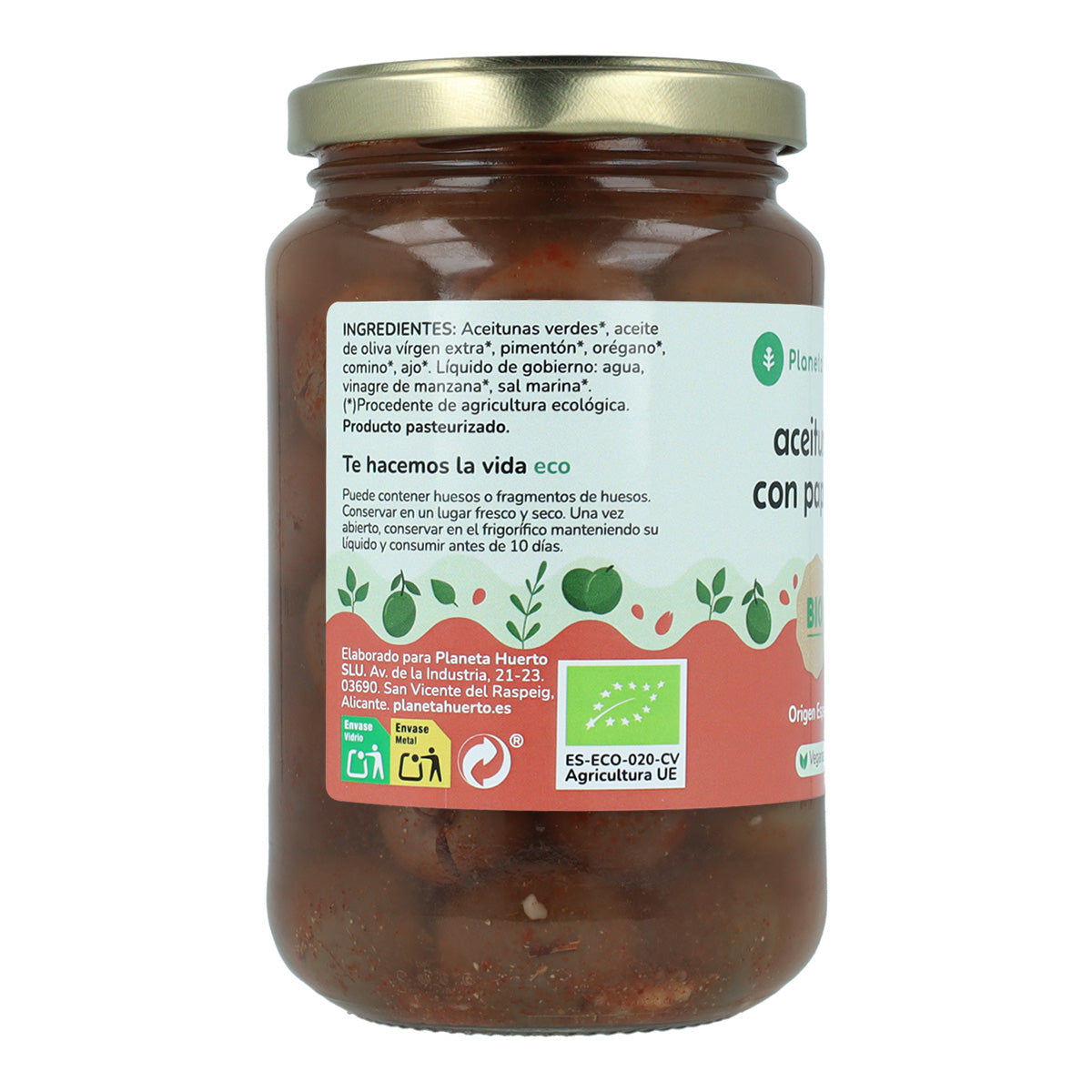 Aceitunas verdes con Paprika Eco Planeta Huerto 390 g