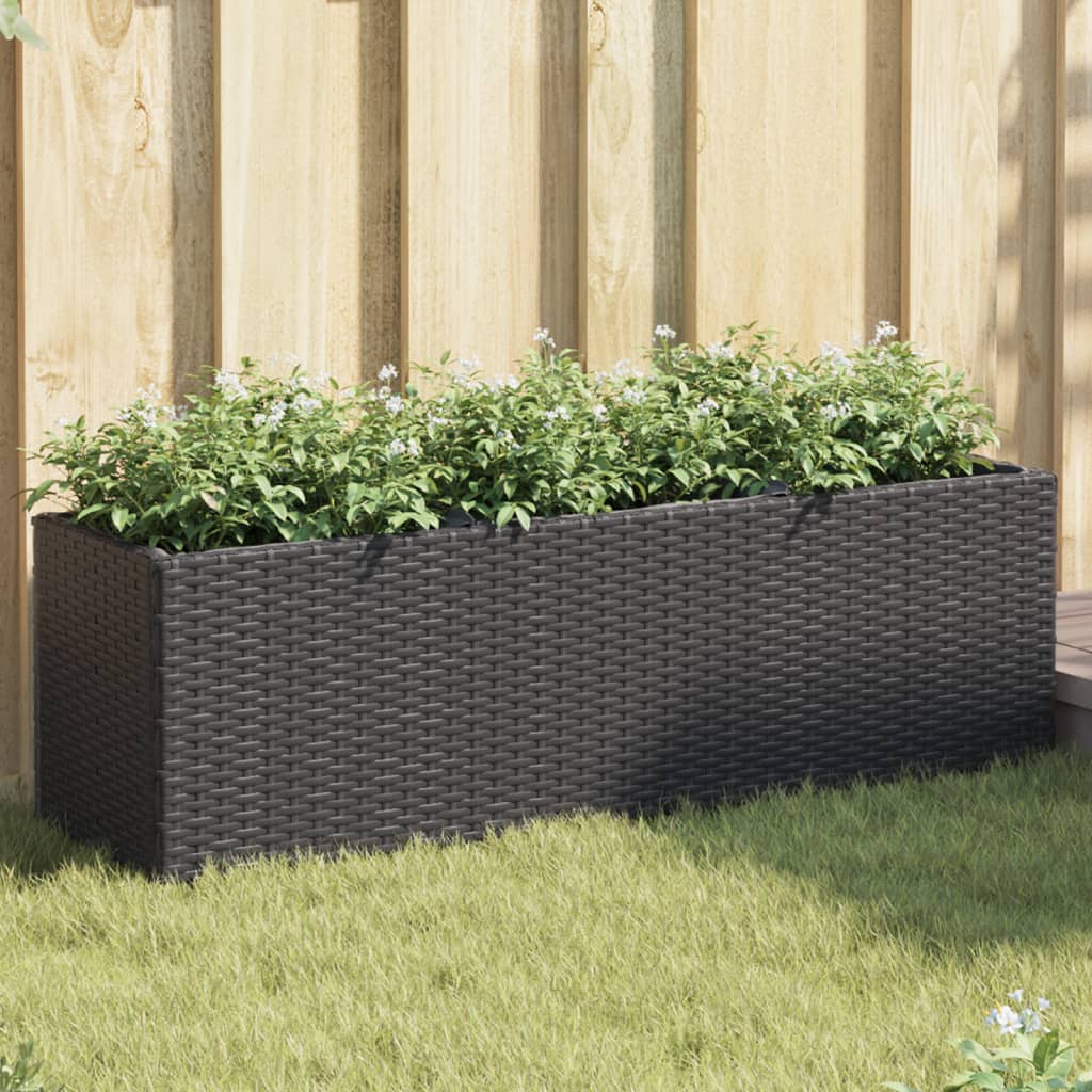Jardineras Con 3 Maceteros 2 Uds Ratán Pe Negro 105x30x32 Cm_1