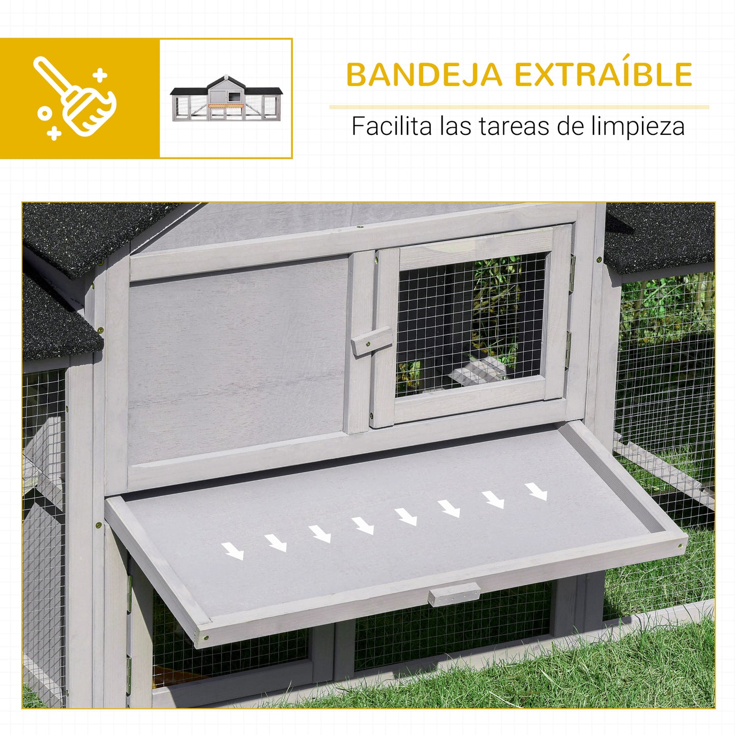 Pawhut Conejera De Exterior Para 2-4 Conejos Con Techo Asfáltico Y Bandeja Gris_5