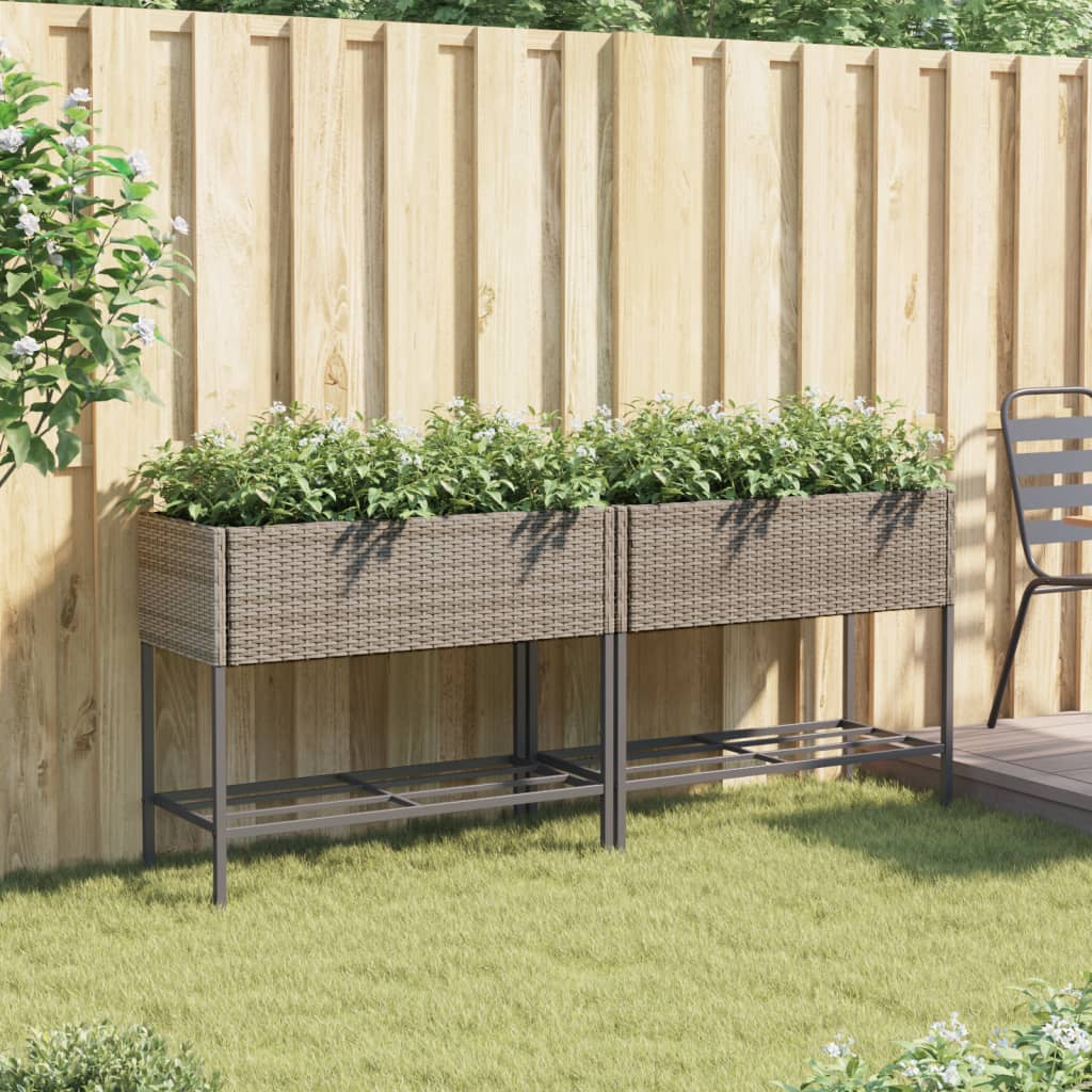 Jardineras Con Estante 2 Uds Ratán Sintético Gris 90x40x75 Cm_2