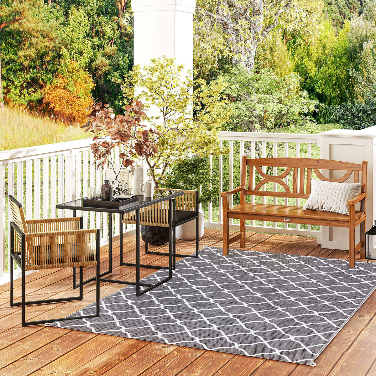 Outsunny Conjunto De Mesa Y Sillas De Jardín Exterior De 3 Piezas Natural Negro_3