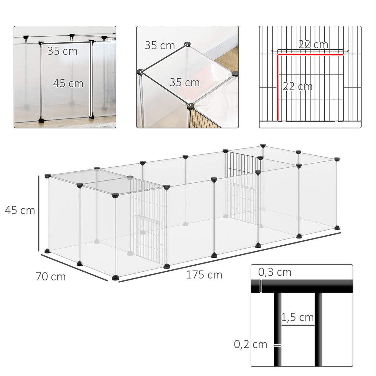 Pawhut Valla Para Mascotas Diy Con 20 Paneles De Resina 175x70x45 Cm Blanco_2