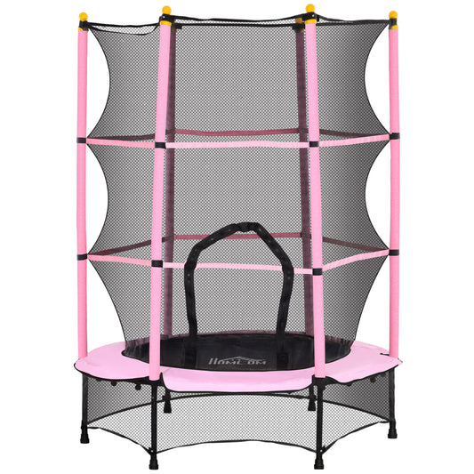 Homcom Cama Elástica Infantil Ø140 Cm Con Red De Seguridad Rosa Y Negro_0