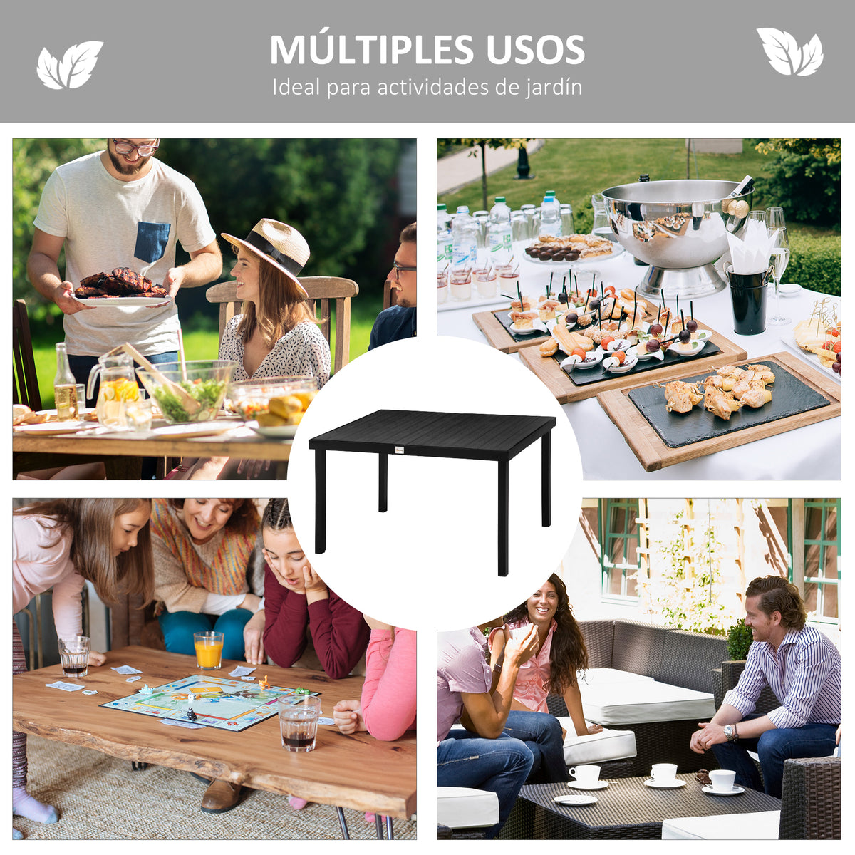 Mesa De Comedor Para Jardín Aluminio Outsunny 140x90x74 Cm Negro_5