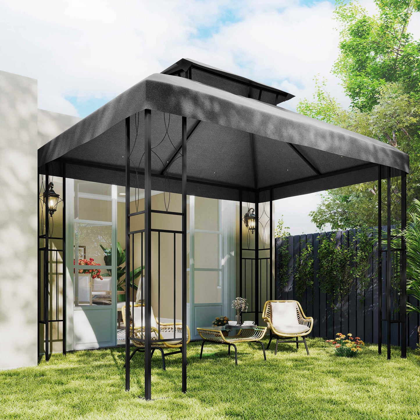 Outsunny Techo De Repuesto Para Cenador 4x3 M Techo Doble Anti-uv Gris Oscuro_4